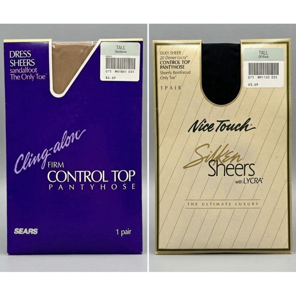 Lot of 2 Vintage Sears Pantyhose Size Tall Cling-alon & Nice Touch Sandstone